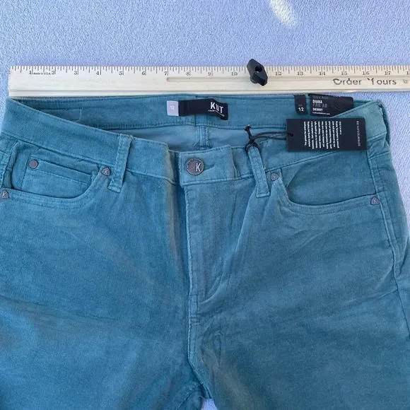 Kut From The Kloth Corduroy Pants Women's Size 12 Diana Skinny Teal Blue New - Picture 9 of 15